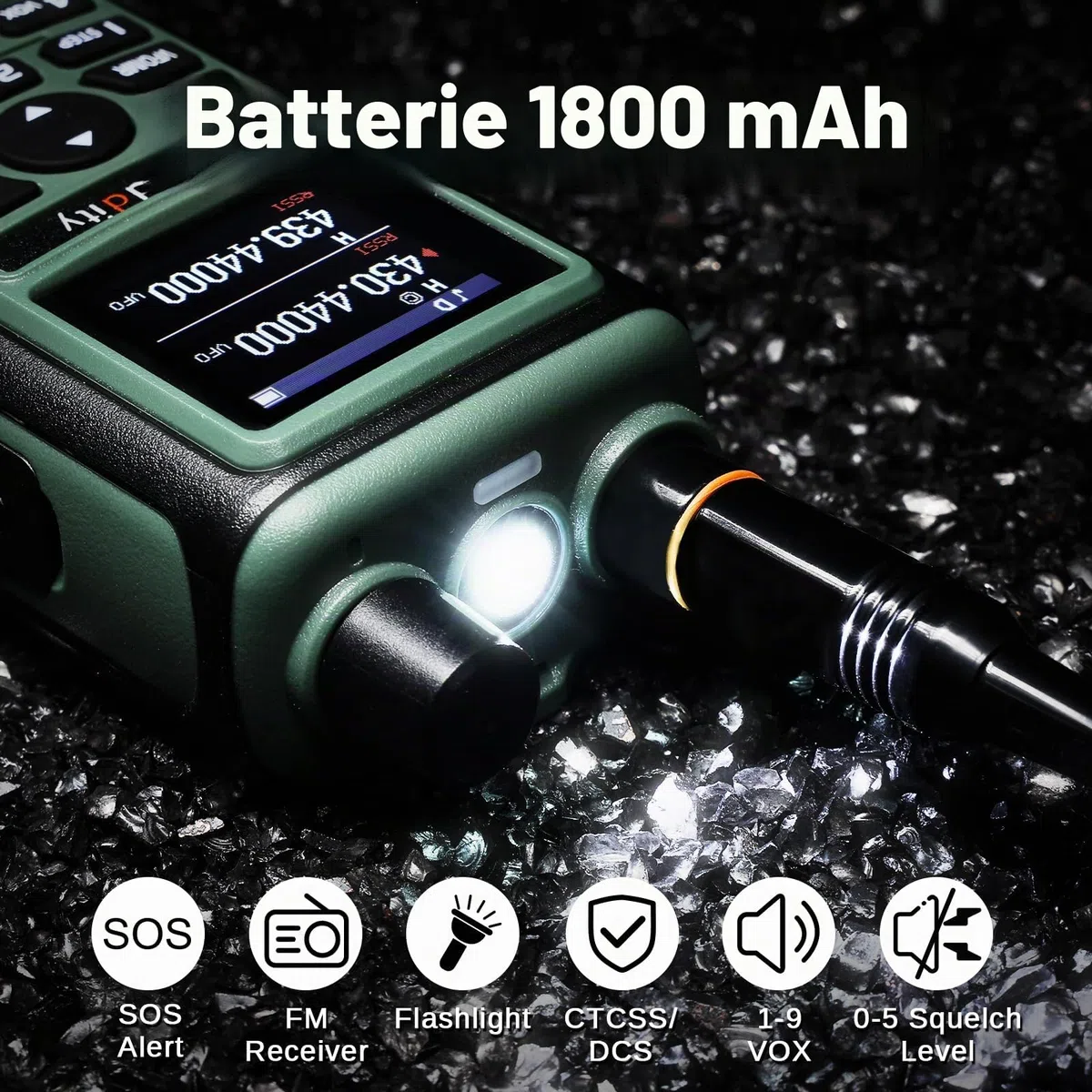 Radioddity GC-5 Radios Bidirectionnelles Double Bande, Talkie Walkie Portable Longue Portée 144-146/430-440 MHz, Radio Licence requise avec Batterie 1800 mAh, 999 canaux, DTMF, VOX, pour Adultes