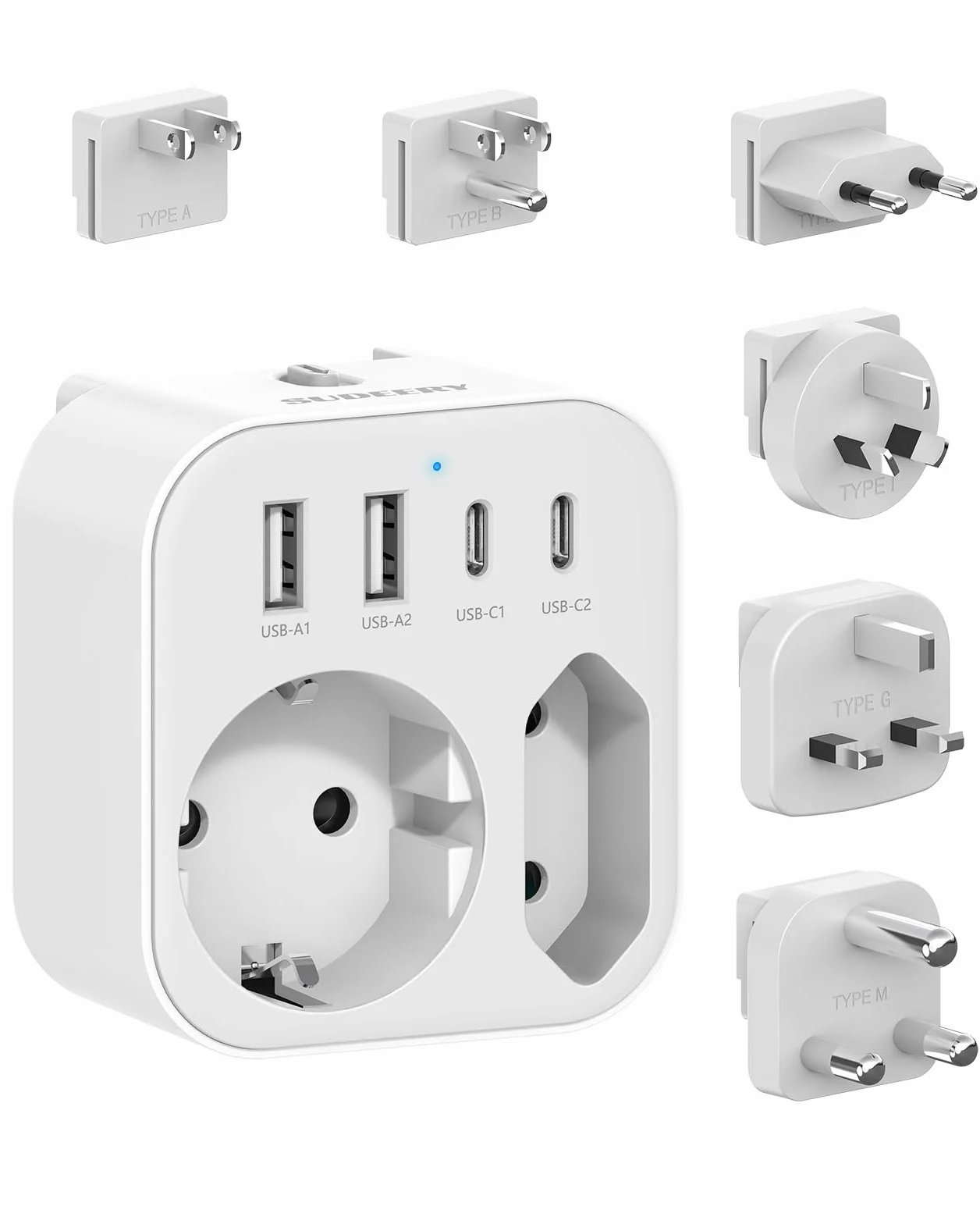 Adaptateur de Voyage Universel 6 Prises Internationales USB A USB C USA UK EU AUS Japon Afrique du Sud