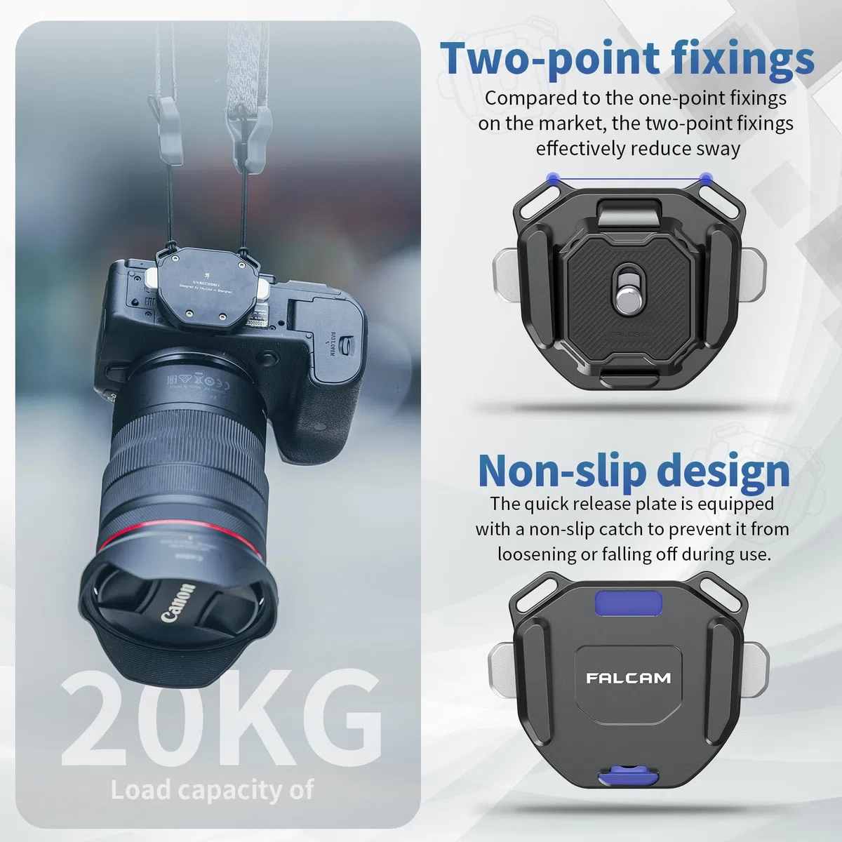 FALCAM F38 Kit de fixation rapide pour sangle d'appareil photo, support pour cou/bandoulière, plaque et base – 3142