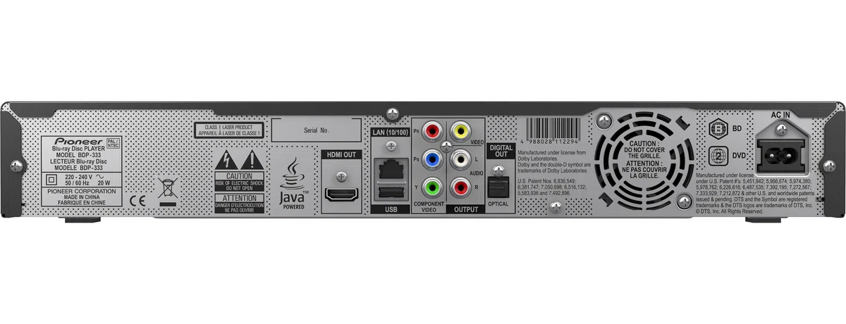 Pioneer BDP-333 lecteur DVD/Blu-Ray Noir - Lecteurs DVD/Blu-Ray (12-bit/148.5MHz, 24 bits/192 kHz, MP3, JPG, BD-R,BD-RE,BD-ROM,DVD-R,DVD-R DL,DVD-RW, 20 W)