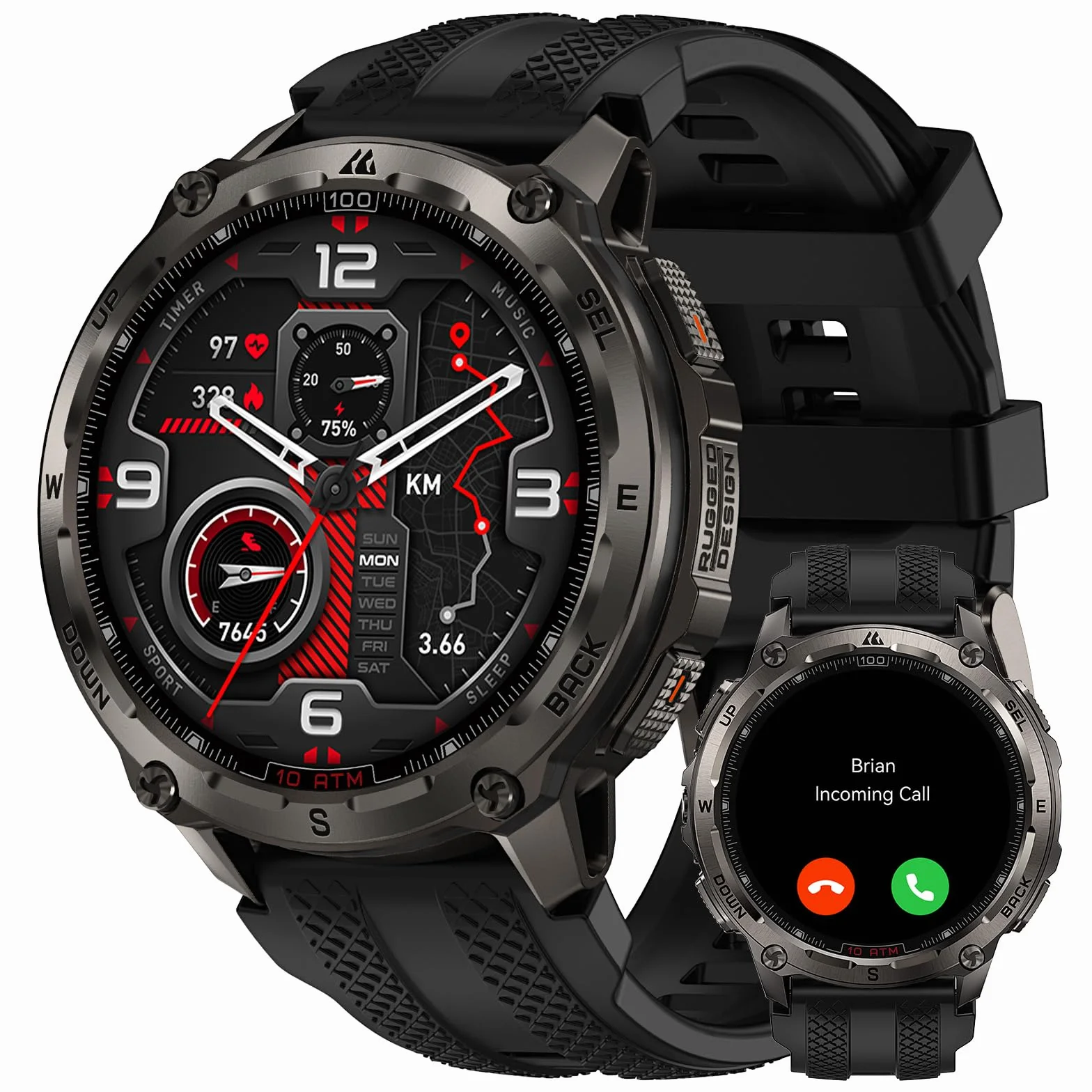 KOSPET Tank T4 GPS Montre Connectée Homme, Cartes Hors Ligne & Talkie-Walkie, Étanchéité 10ATM (Plongée 45M), Acier Inoxydable, Appels Bluetooth, Surveillance Santé 24/7, Compatible Android et iOS