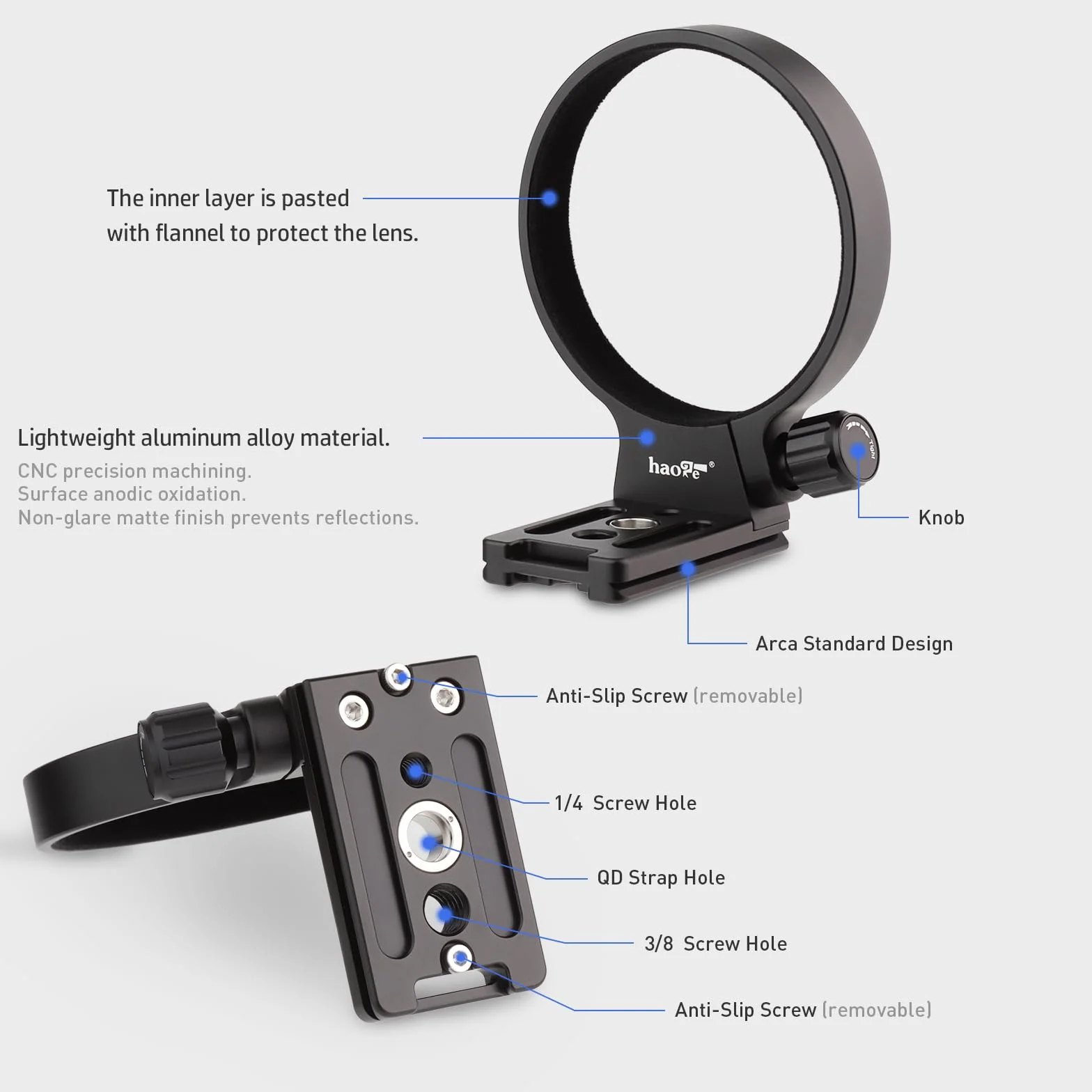 Haoge Collier d'objectif pour Tamron 35–150 mm F/2-2.8 Di III VXD A058 – Pied de support pour trépied, plaque de fixation rapide intégrée de type Arca