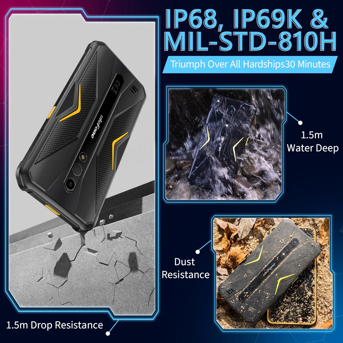 Ulefone Armor X12 Telephone Portable Incassable Android 13, 6Go Arm+32Go ROM/SD-256Go, Téléphone Étanche 5.45" HD+, 13MP+8MP Caméra, Smartphone Antichoc 4860mAh, 4G Dual SIM/NFC/GPS/OTG Orange