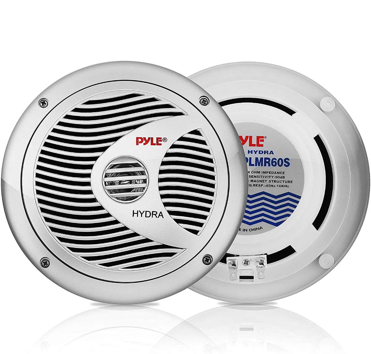 Enceintes marines doubles Pyle 6,5" - Système audio stéréo extérieur 2 voies étanche et résistant aux intempéries avec 150 watts de puissance, cône en polypropylène et contour en tissu