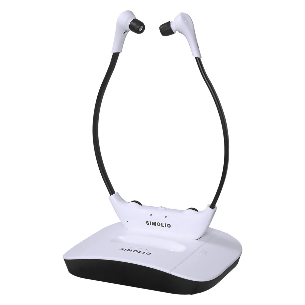SIMOLIO Casque TV sans Fil Séniors, Clarté des Dialogues, Batterie Rechange | Réglage Ton & Bal G/D, Mode Son Ambiant, Portée 50 Mètres, Émetteur/Station De Charge, Sans Délai, Optique/RCA/AUX, SM-824D1