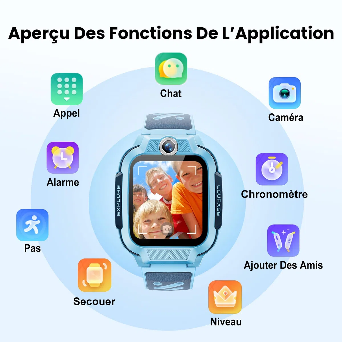 imoo Z3 Montre Connectée Enfant GPS, Montre Intelligente Enfant Carte Sim & 4G, Téléphone & Appel Vidéo, IP68 Étanche, SOS, Podometre, Mode Classe-Smartwatch Enfant Cadeau Fille Garçon - Bleu