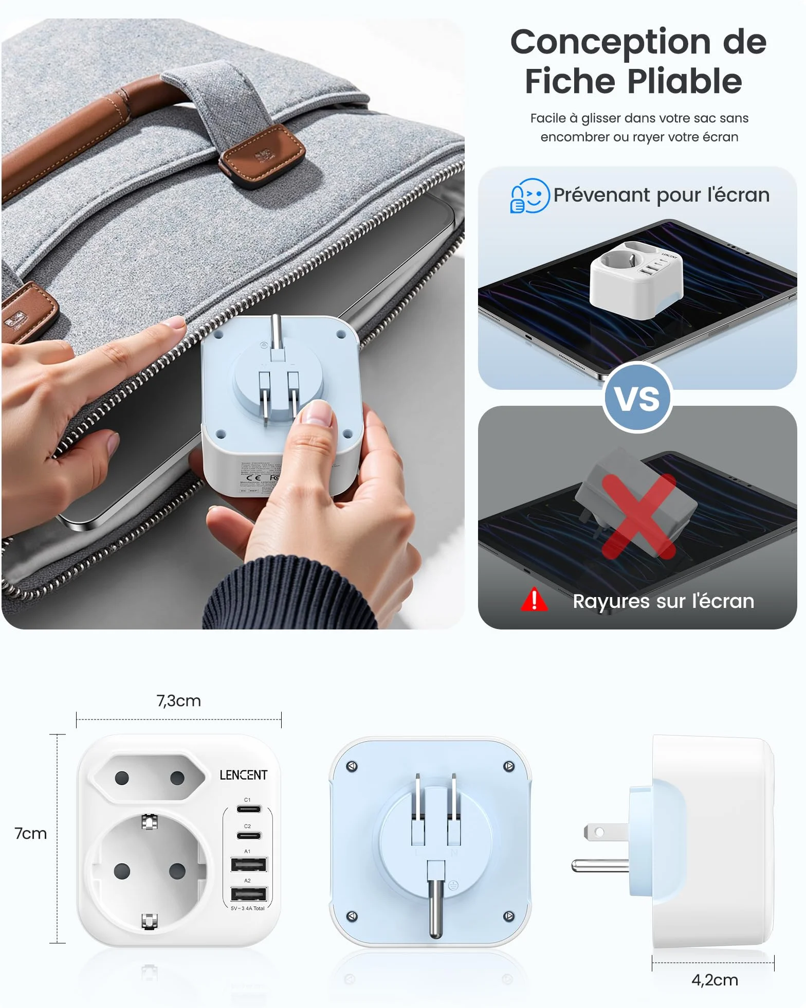 LENCENT Adaptateur Prise USA Canada USB C Type B Chargeur Voyage États-Unis Mexique