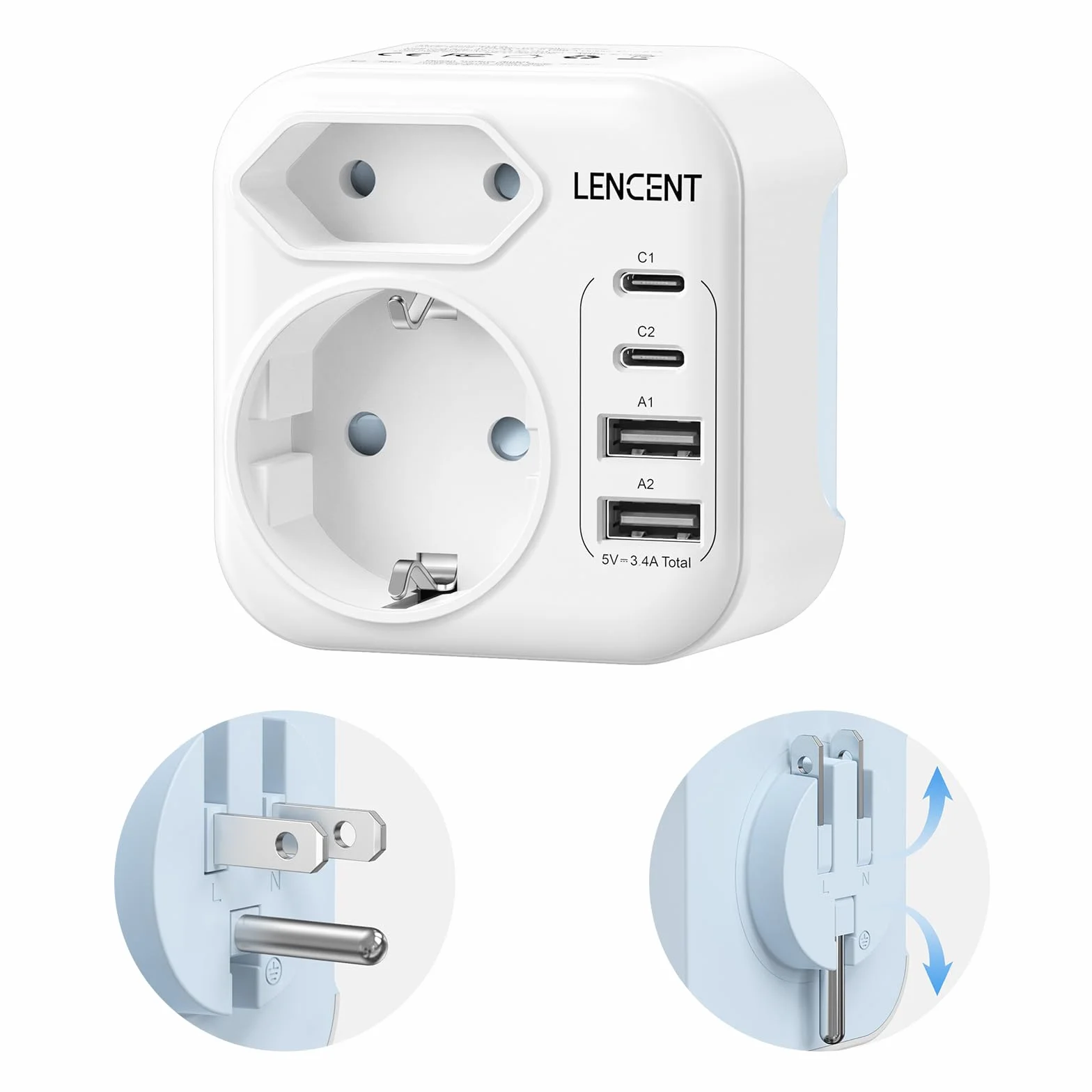 LENCENT Adaptateur Prise USA Canada USB C Type B Chargeur Voyage États-Unis Mexique