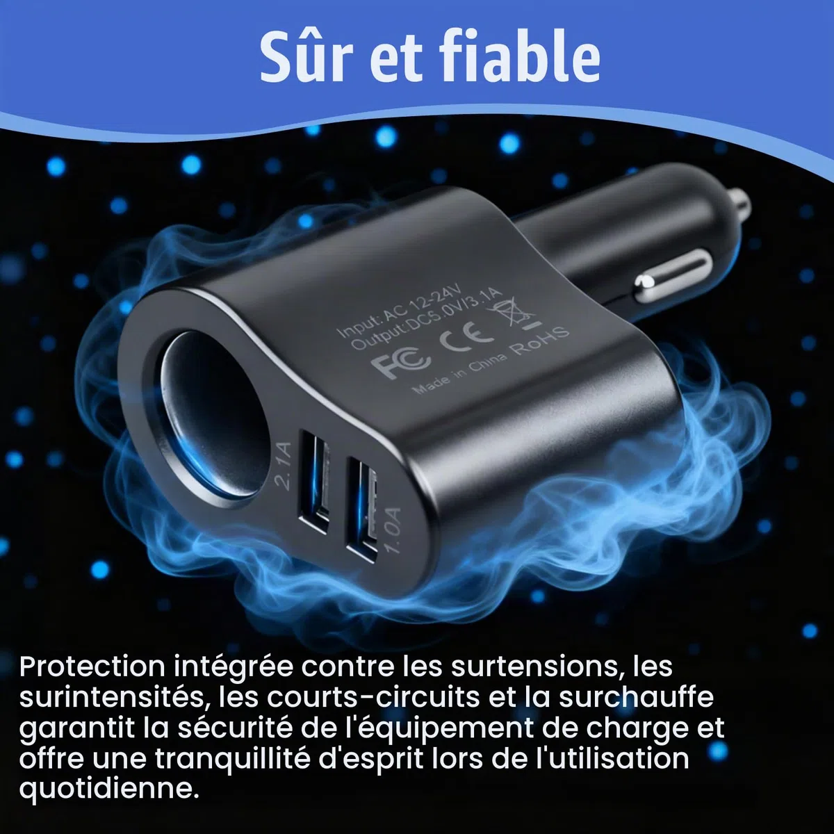 Chargeur Allume Cigare USB, 3 en 1 Chargeur Voiture 12V/24V 60W | Adaptateur Allume-Cigare Car Charger USB Type C Rapide 2.1A pour iphone 16 15 14 13 12 11 GalaxyS25 S24 GPS Dash Cam Tablette