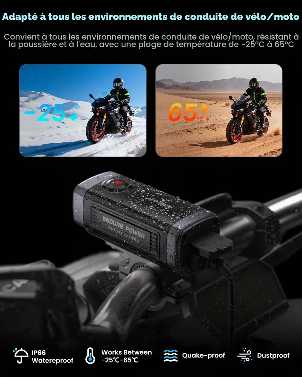 AKEEYO AKY-710Lite Caméra pour Moto/Vélo WiFi 2K30FPS avec Ultra HD, étanche IP66 avec Enregistrement en Boucle et D'urgence, Moniteur de Stationnement,Rechargeable,Batterie Longue Durée de 7.5 Heures
