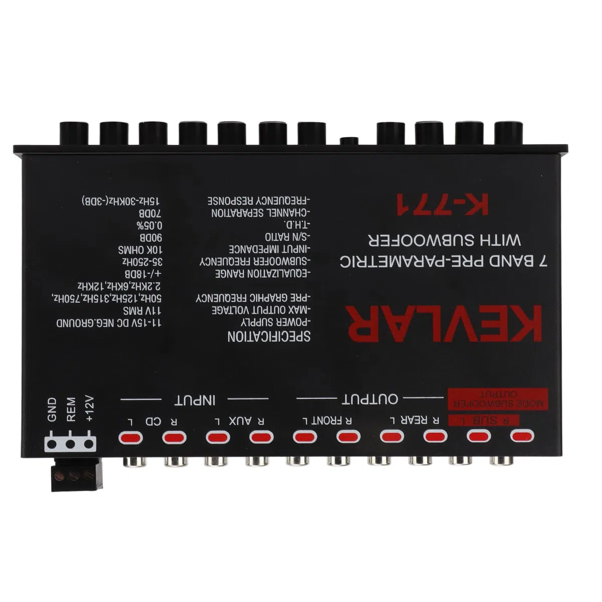 Haut-parleur Coaxial KIMISS, égaliseur Graphique Audio de Voiture Passe-bas Universel Réglage du Gain Variable à 7 Bandes Égaliseur D'entrée de Haut Niveau pour Système Stéréo