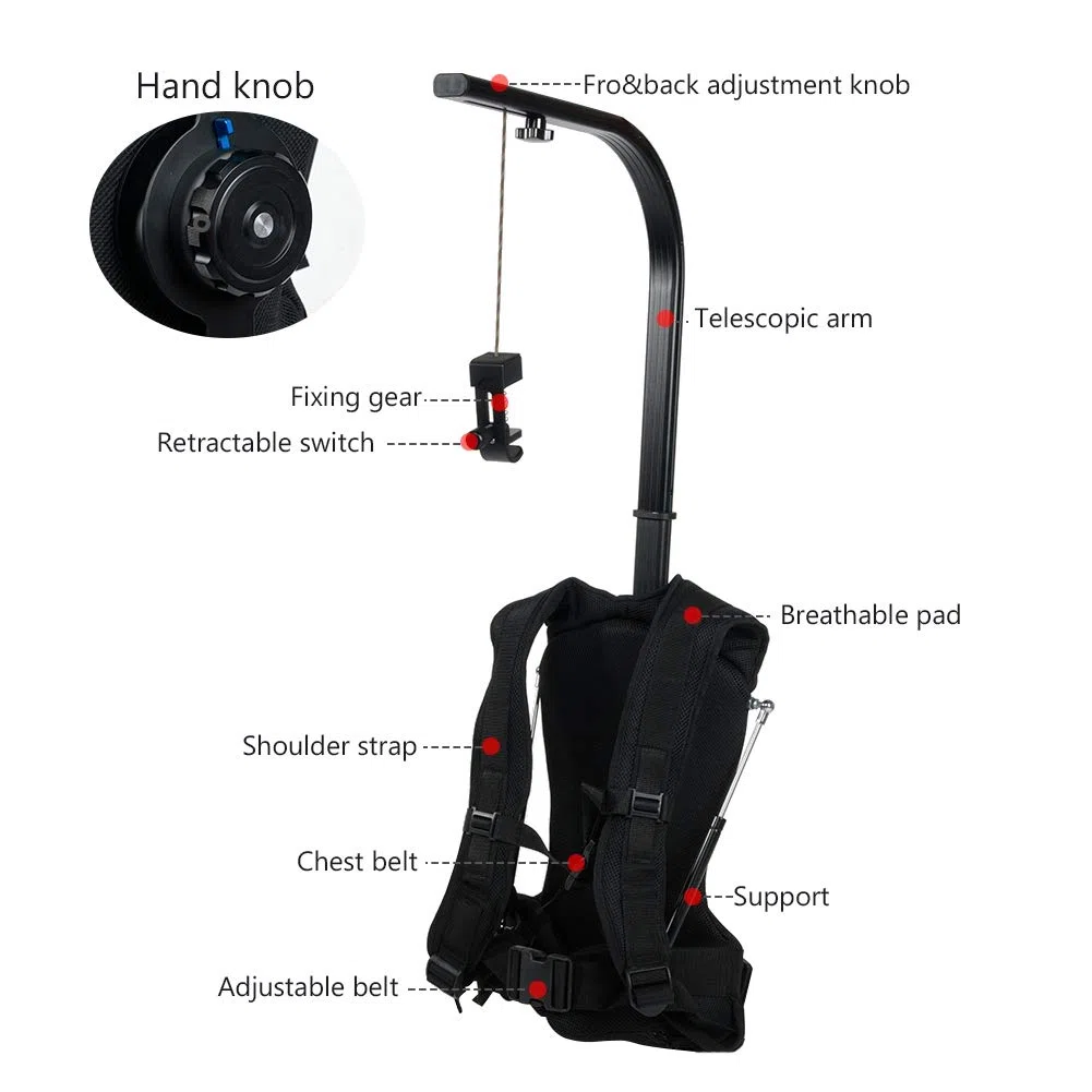 3-18kg Gimbal Vest Rig, Caméscope Caméscope avec Amortisseur de Choc pour Gilet de Soutien avec stabilisateur de Bras, Dispositif de Prise de Vue Stable réglable avec Sac de Rangement, Noir