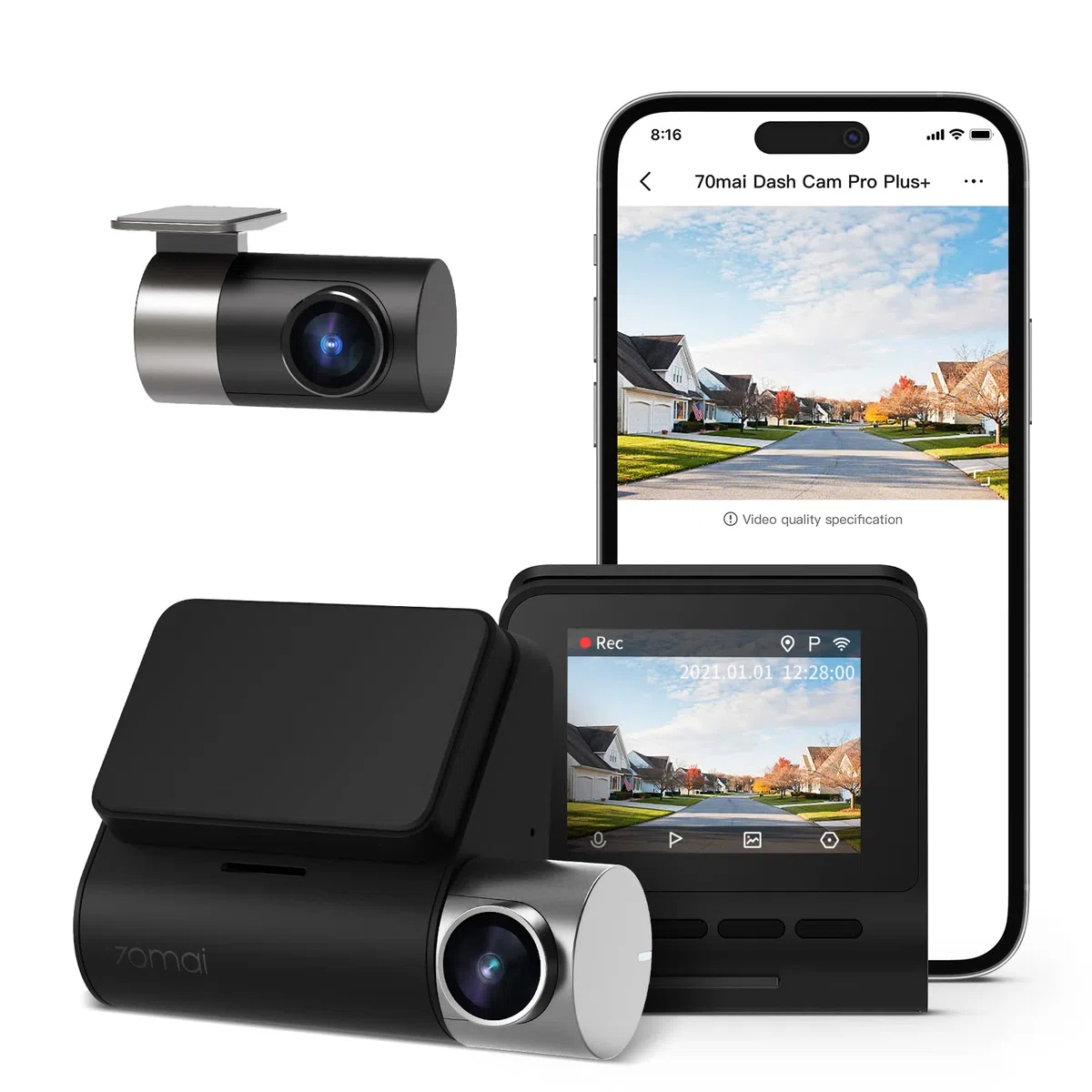 70mai 2.7K Dashcam Voiture Avant Arriere A500S Full HD Dash Cam Camera Voiture 1944P+1080P avec GPS Voiture et WiFi Intégrés, Enregistrement en Boucle, Mode Parking 24H et ADAS, Contrôle Via App
