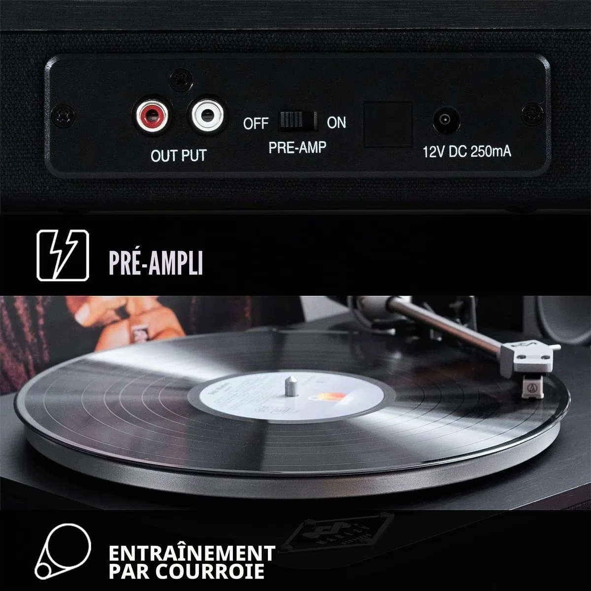 House of Marley Stir It Up Wireless Tourne Disque Vinyle Bluetooth - Noir | Platine Vinyle, 2 Vitesses, Conçue de Manière Durable, Préampli Intégré, Cellule Audio-Technica