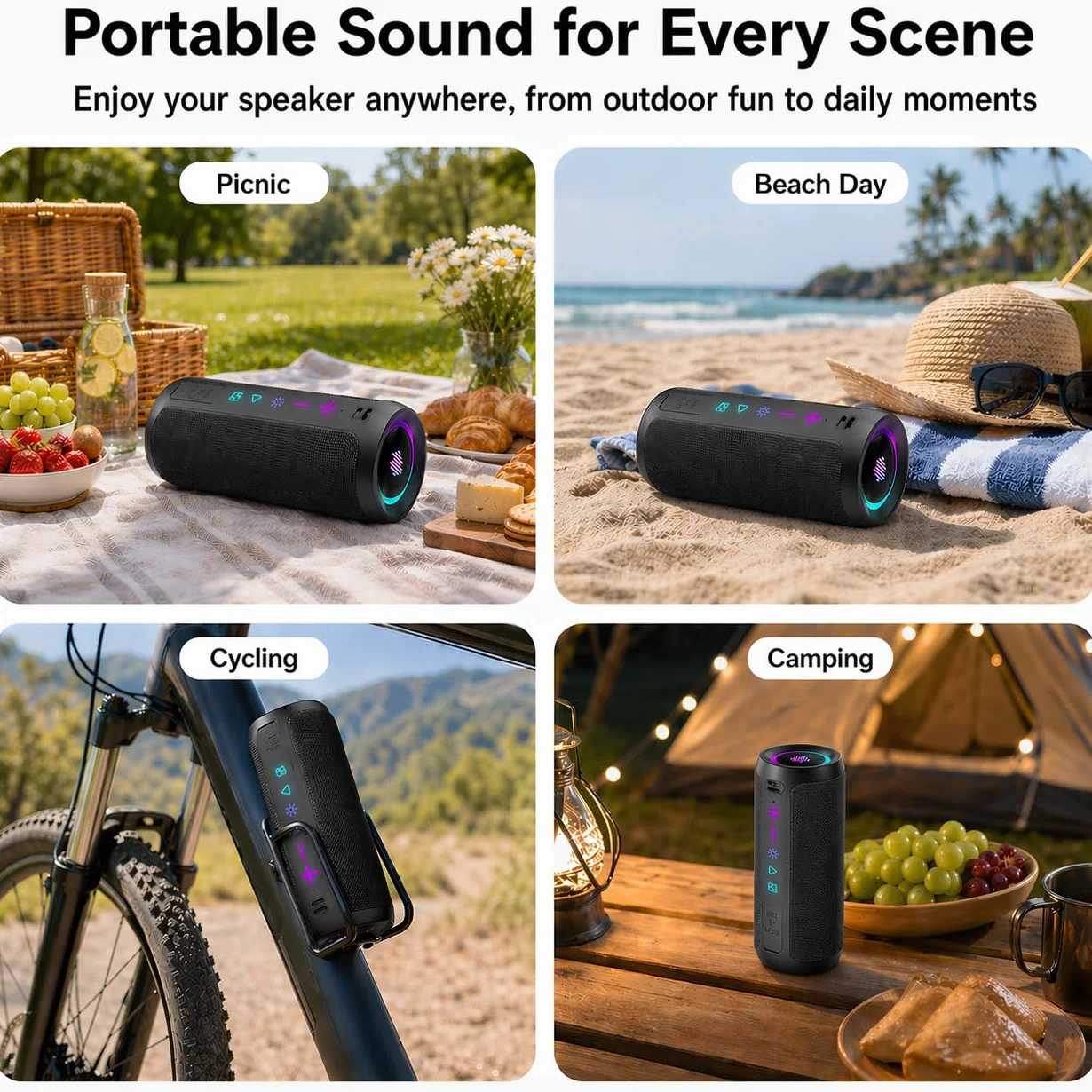 Enceinte Bluetooth 5.4 sans Fil 30W IPX7 Autonomie 30H Son Surround 360° TWS Noir