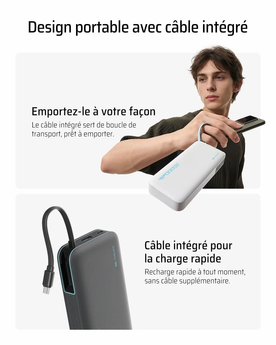 CUKTECH 45W Power Bank 20000mAh Batterie Externe Charge Rapide USB C pour iPhone Samsung Xiaomi