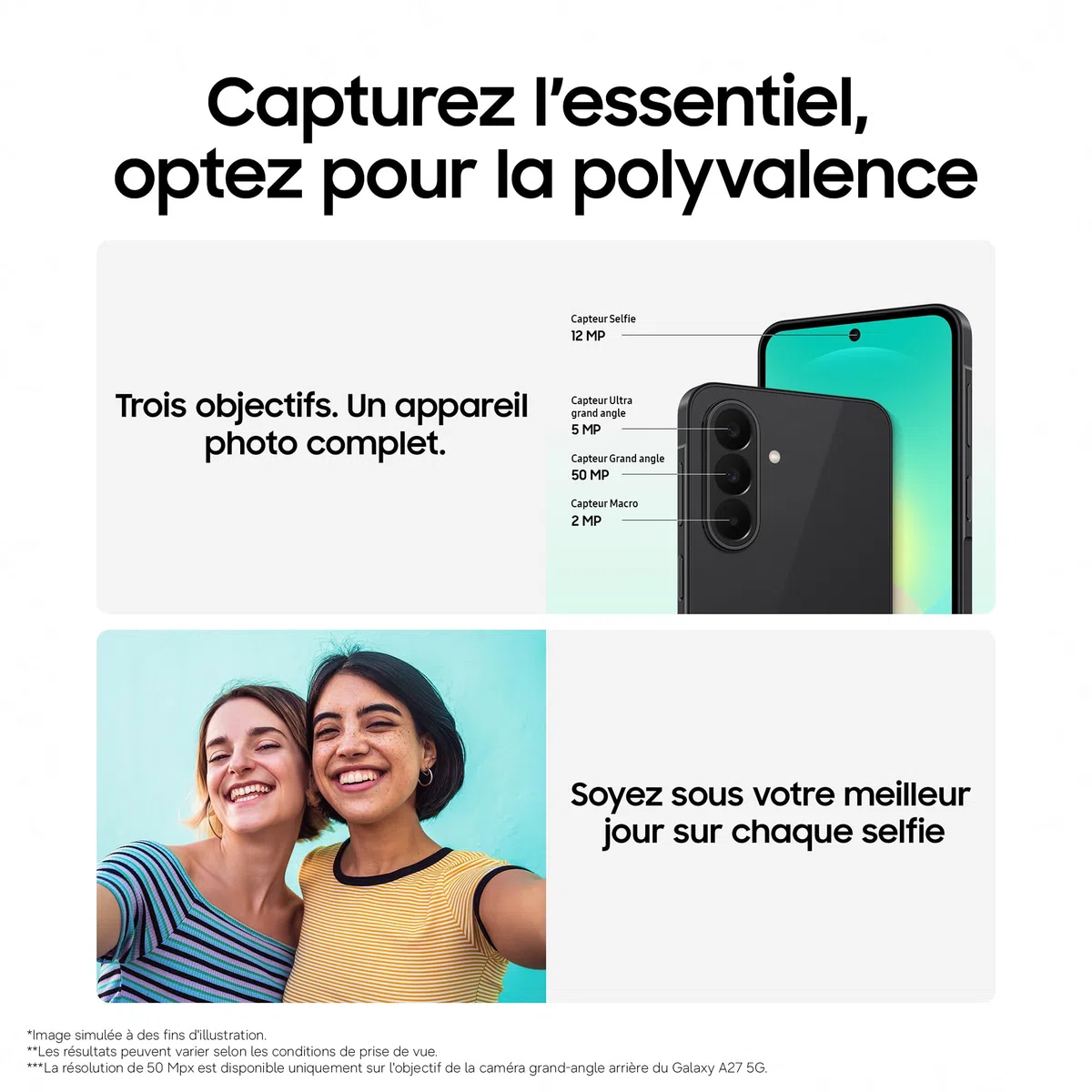 Samsung Galaxy A27 5G, Smartphone Android, 128 Go, Bleu, Version FR | Entourer pour Chercher, Effaceur d'Objet, Transcription Vocale, 3 Objectifs Photo, IP64, Batterie 5000 mAh, 6 générations OS
