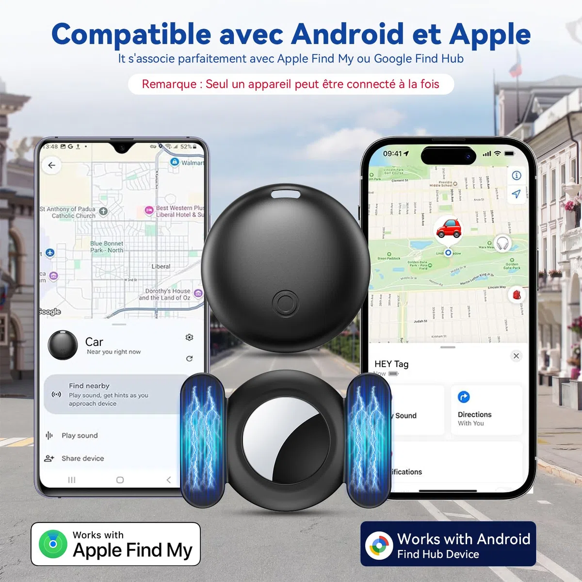Traceur GPS Voiture, Car GPS Tracker pour Android y iOS, Magnétique Tracker de Voiture sans Abonnement, Invisible Bluetooth Smart Tag pour Moto/Wagons/Vélo (Noir)
