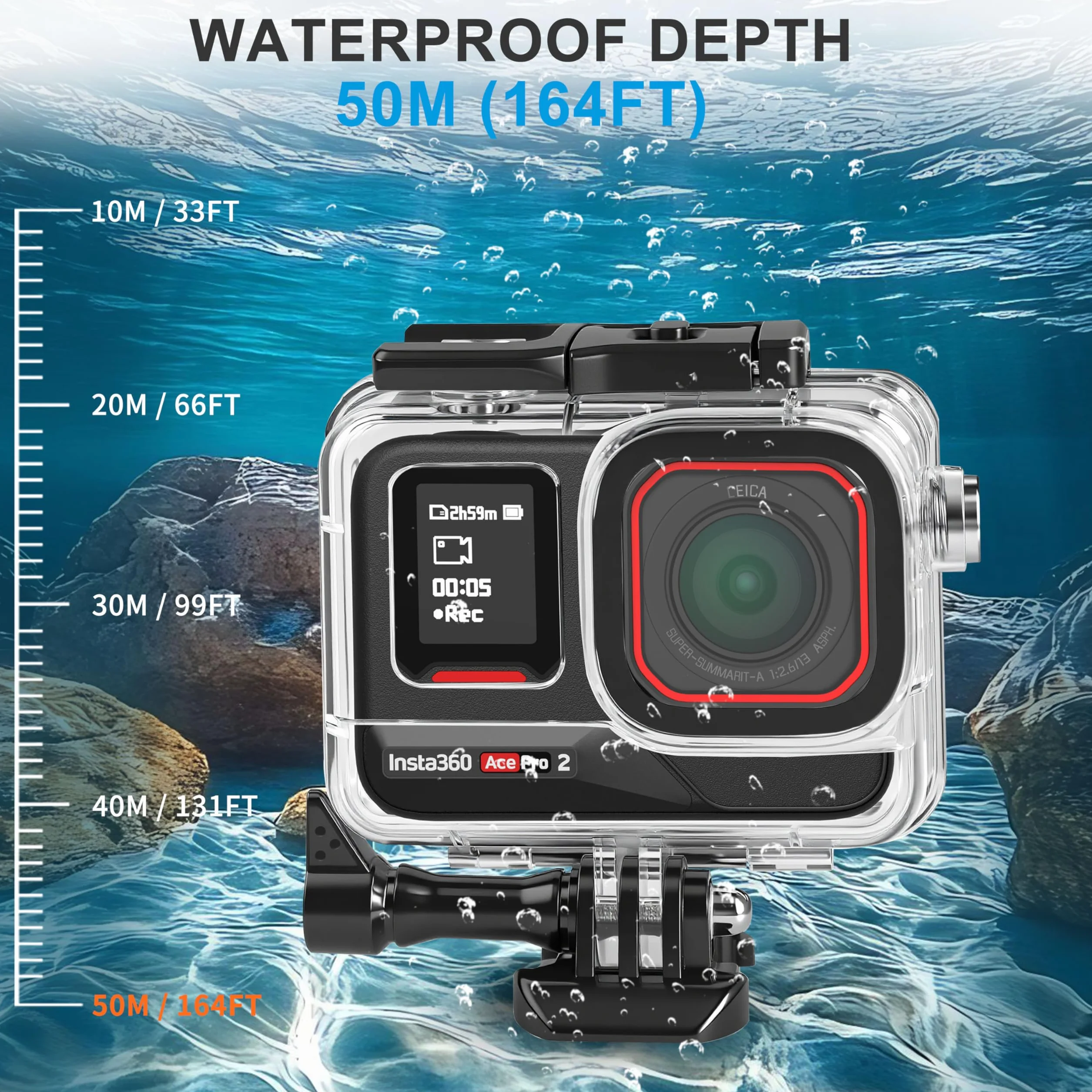 FitStill Kit de plongée pour Insta 360 ace Pro 2/ace Pro, boîtier étanche 50 m/164FT + poignée Flottante, pour Photographie sous-Marine Ace Pro 2 Accessoires