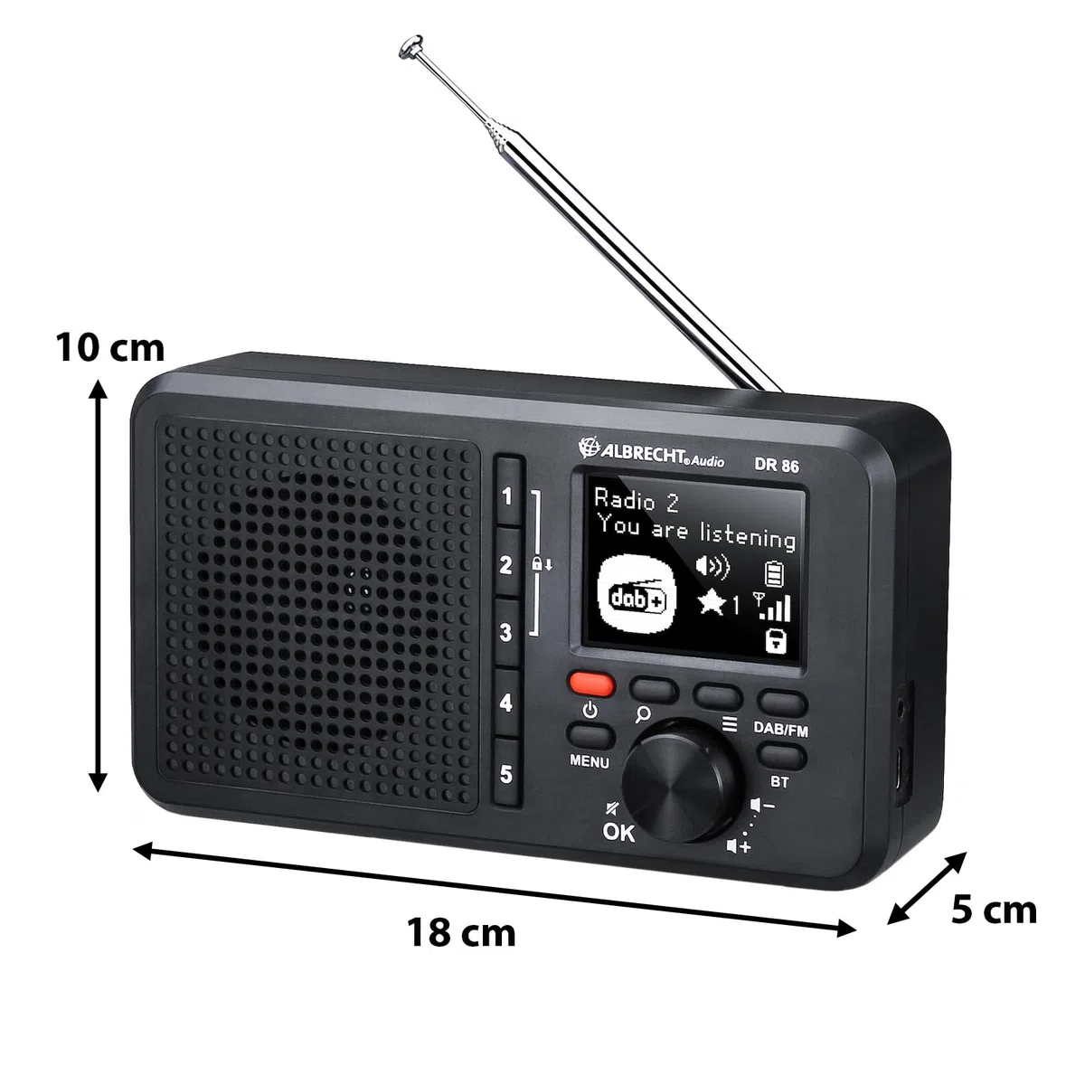 Albrecht DR 86-27861 - Petite Radio pour Personnes âgées - Dab+/FM - Streaming de Musique - Batterie intégrée de 2200 mAh - Transparent