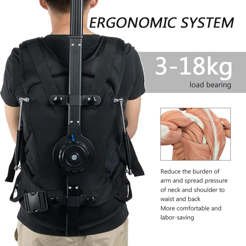 3-18kg Gimbal Vest Rig, Caméscope Caméscope avec Amortisseur de Choc pour Gilet de Soutien avec stabilisateur de Bras, Dispositif de Prise de Vue Stable réglable avec Sac de Rangement, Noir