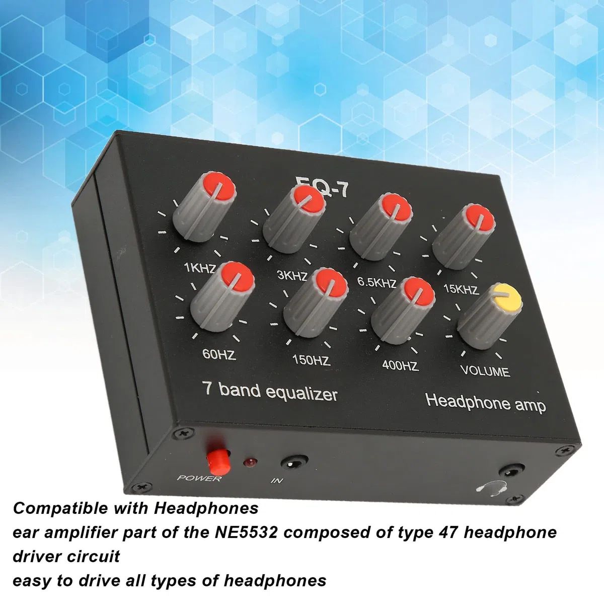 Egaliseur Audio pour Voiture à 7 Bandes, égaliseur numérique à Deux canaux 12dB, égaliseur pour amplificateur de Voiture avec Sortie/entrée, entrée auxiliaire 3,5 mm