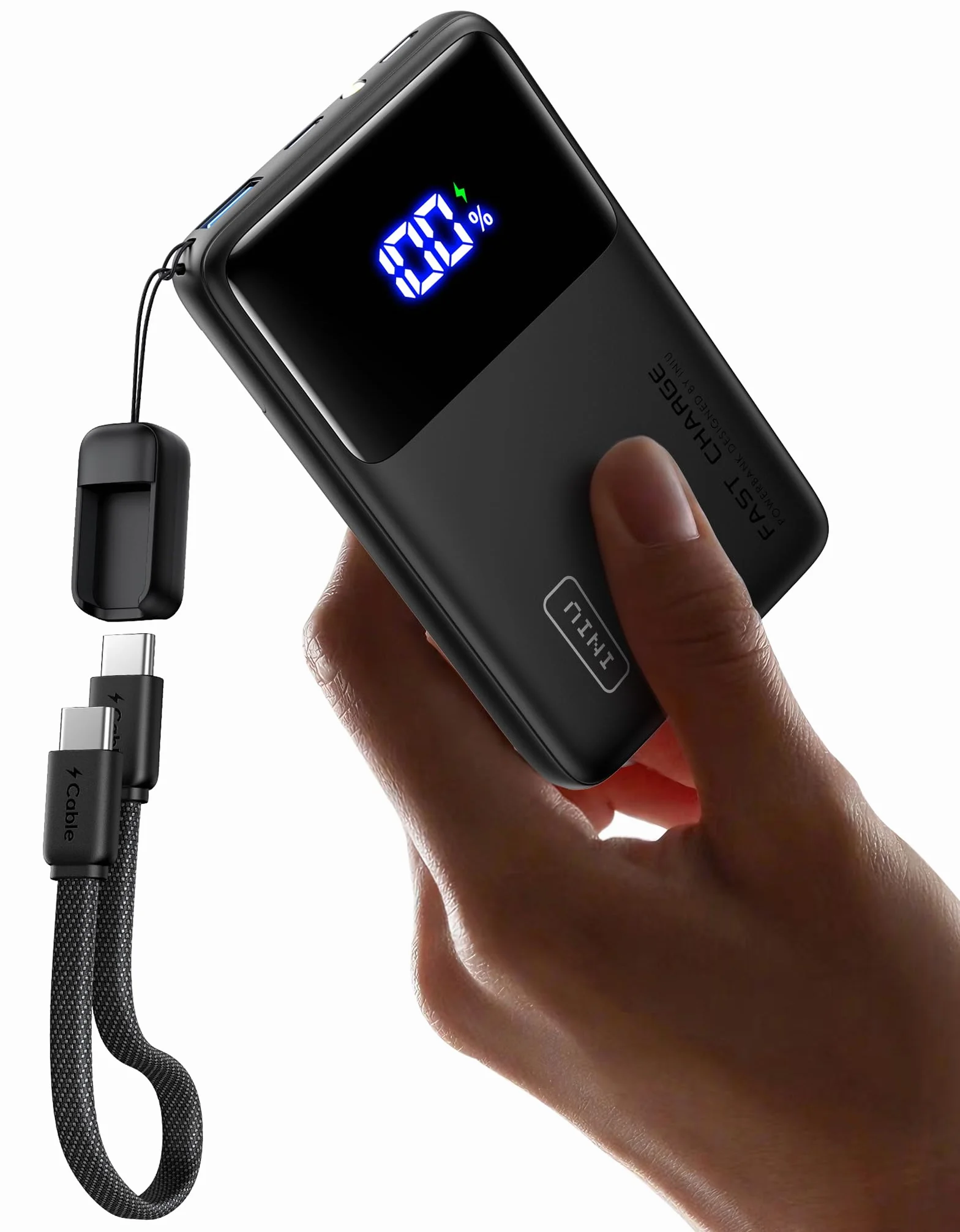 INIU Batterie Externe 10000mAh 45W Charge Rapide Power Bank avec Câble USB C Amovible pour iPhone Samsung Xiaomi iPad
