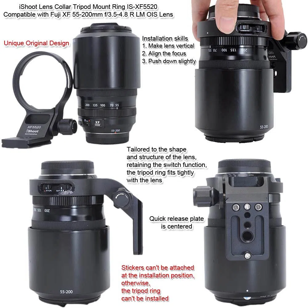iShoot Anneau de Montage pour Trépied Bague Collier d'Objectif Compatible avec Fuji XF 70-300 f/4-5.6 R LM OIS WR Fujifilm XF 55-200mm f/3.5-4.8 R LM OIS, Support Plaque de dégagement Rapide Arca Fit