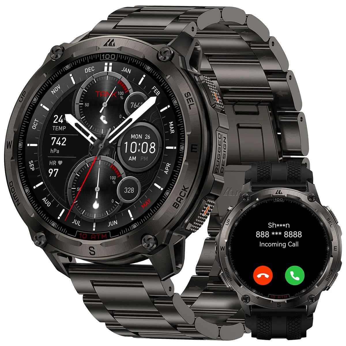 KOSPET Tank T4 Special Edition, Montre Connectée Homme, GPS, Bracelet Acier | Cartes Hors Ligne, Acier Inoxydable, Étanchéité 10 ATM, Plongée 45M, IP69K, Moniteur de Fréquence Cardiaque & Sommeil, AMOLED