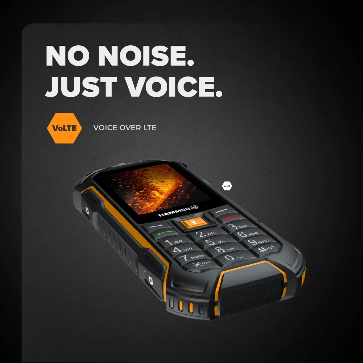 Hammer Boost 2 LTE Téléphone incassable 4G IP68, téléphone Portable Senior à Grandes Touches, Lampe Torche, écran 2,4", Dual SIM, Batterie 3500 mAh, Noir Orange