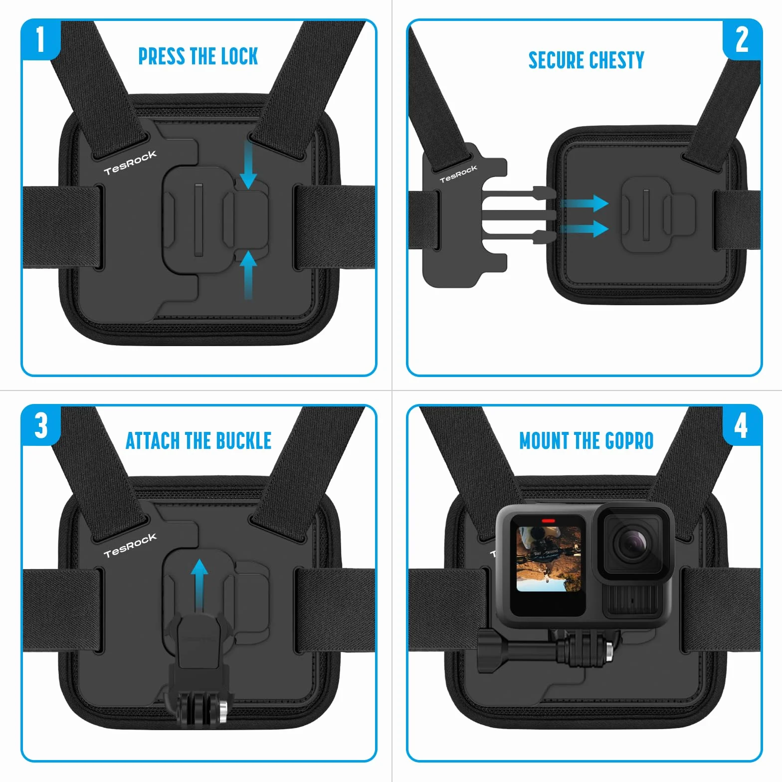 Harnais de Poitrine Compatible GoPro DJI Osmo AKASO Caméras d'action Fixation Chesty Noir