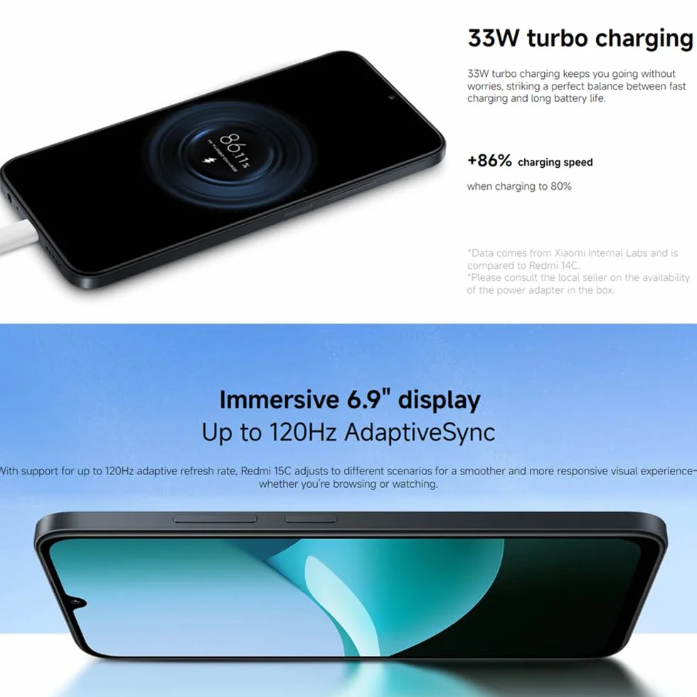 XIAOMI Redmi 15C Smartphone 6GB+128GB 50MP AI Dual Camera System Immersive 6.9" Display Powerful Octa-Core Processor Massive 6000mAh Battery Powered by 33W Fast Charging（Blue）