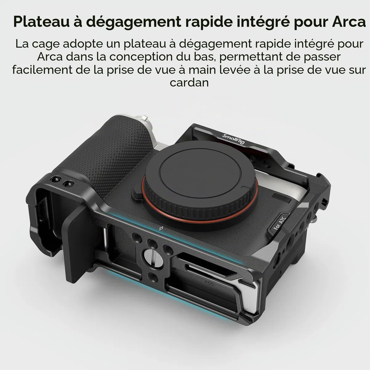 SMALLRIG A7C Cage avec Poignée Latérale en Silicone, Plaque à Dégagement Rapide pour Arca et Trous de Positionnement pour Arri, Support de Cold Shoe - 3212B