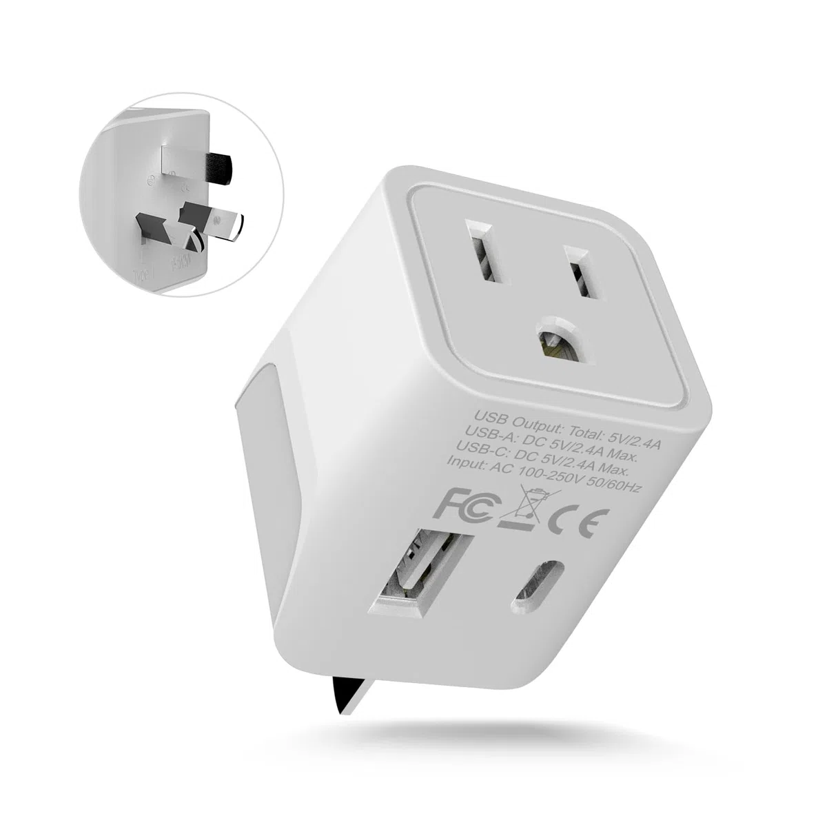 Ceptics USA au Japon, Philippines Adaptateur de Voyage Prise avec Double USB – Type A – Ultra Compact