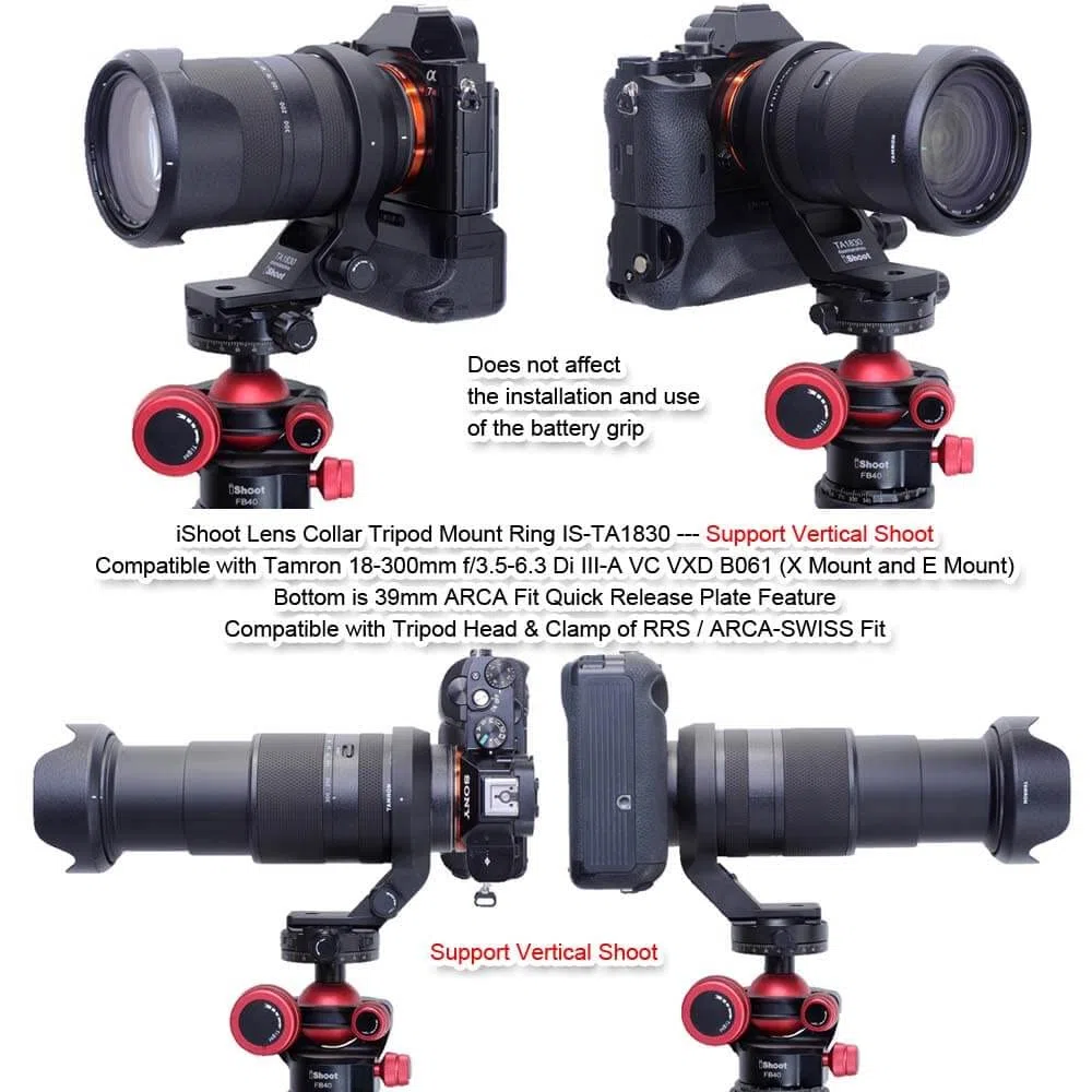 iShoot Anneau de Montage pour Trépied Bague Collier d'Objectif Compatible avec Tamron 18-300mm f/3.5-6.3 Di III-A VC VXD B061 (X/E Mount), Support d'Lentille plaque de dégagement rapide de la Arca Fit