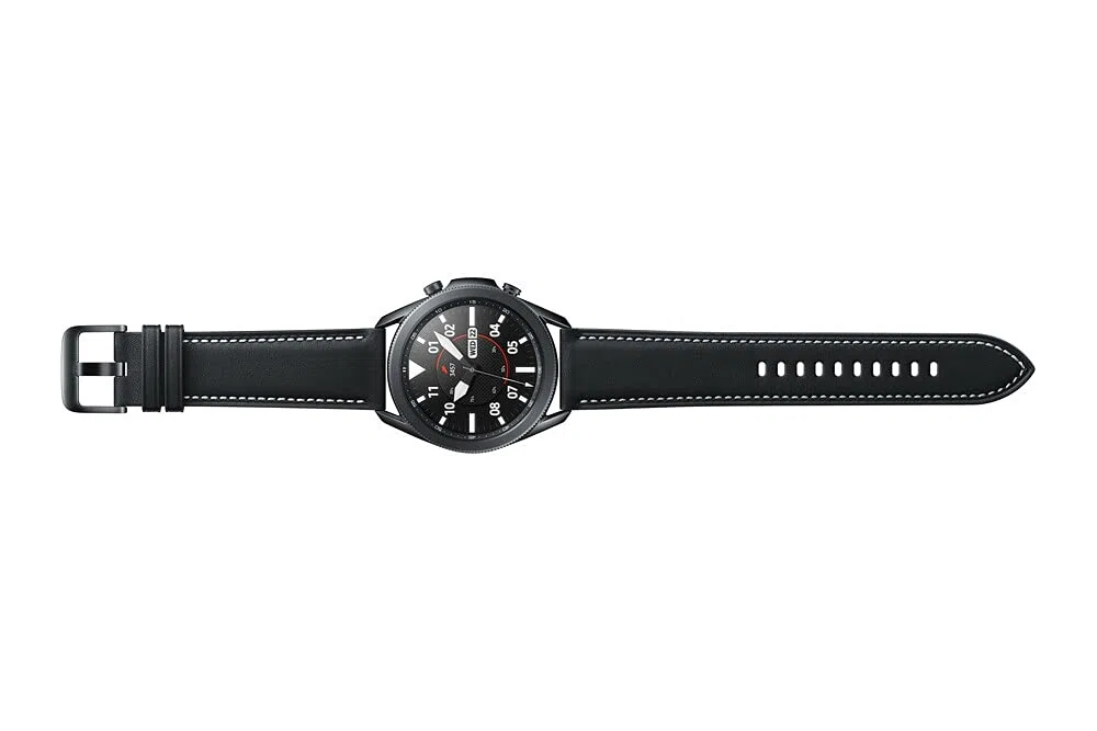 Samsung Galaxy Watch3 Montre connectée Bluetooth, boîtier 45 mm Acier, Bracelet en Cuir, détection de Chute, Suivi du Sport, 53,8 g, Batterie 340 mAh, IP68, Mystic Black Version FR