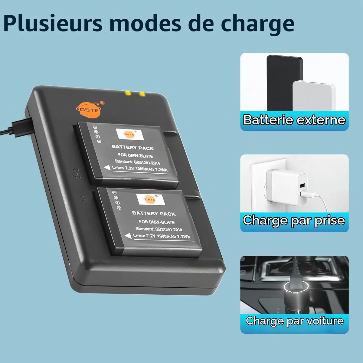 DSTE 2PCS DMW-BLH7E Batterie & Chargeur Compatible pour Panasonic Lumix DSC-GM1 DMC-GF7K DMC-GM1K