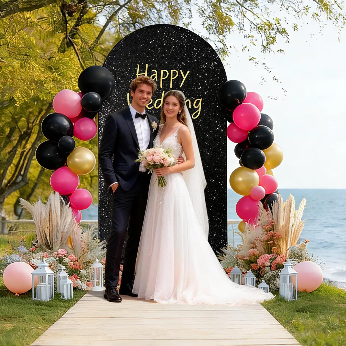 Toile de fond à paillettes noires pour mariage, fête prénatale, fête d'anniversaire, événements, décoration de réception - 2,3 m