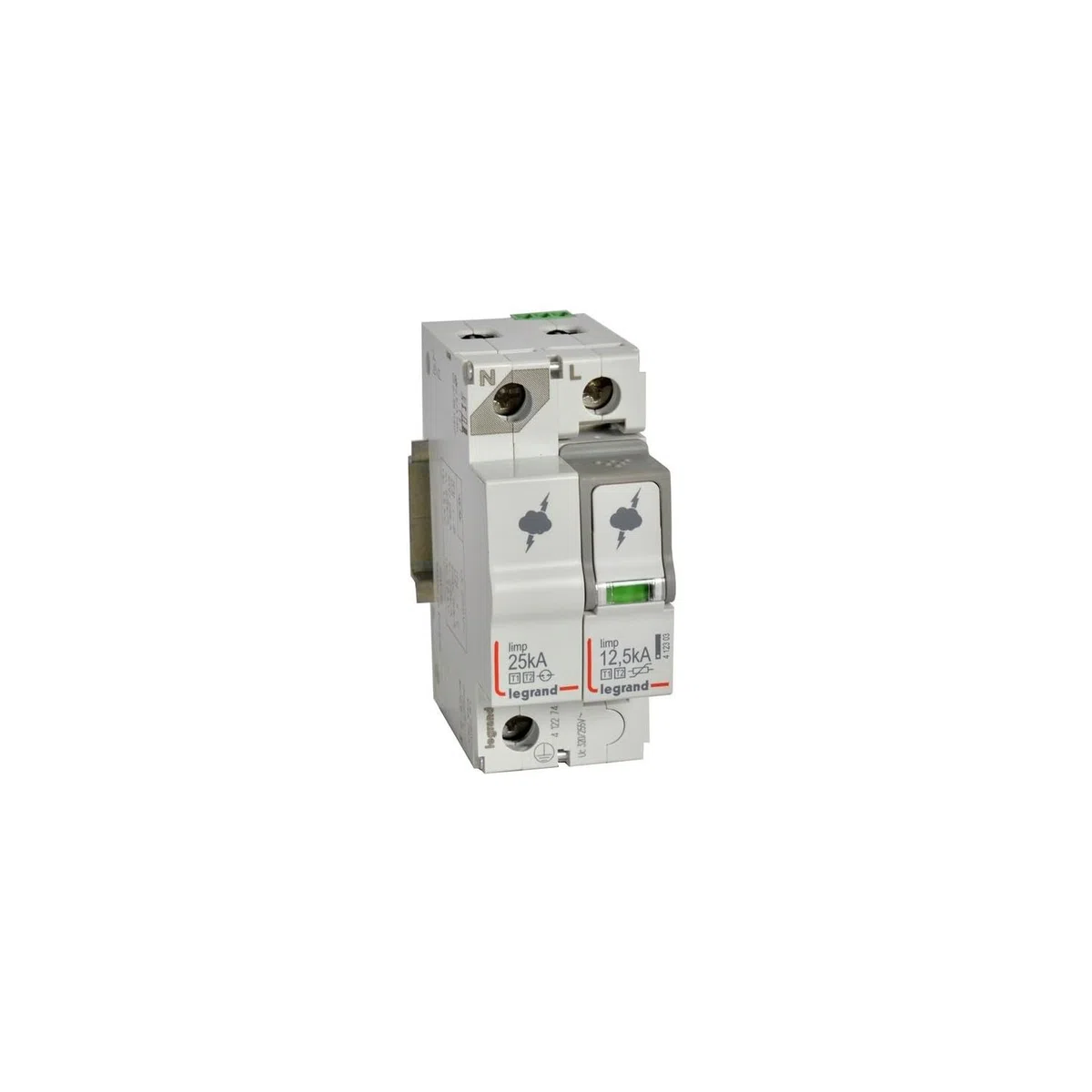 Parafoudre protection tableau principal T1 + T2 Iimp 12,5kA/pôle - 1P+N - 2 modules