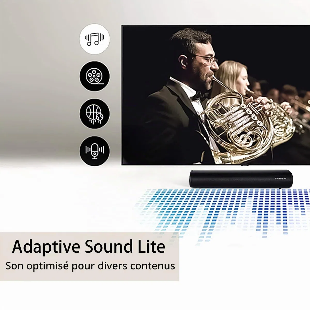 Zeerkeer Barre de Son TV 60W Barre De Son 3 EQ Mode Home Cinema Bluetooth 5.0 avec Télécommande/HDMI/Optique/RCA/AUX/USB 3D Surround Sound Soundbar Barres de Son pour TV 4K 2-en-1 Détachable (50cm)