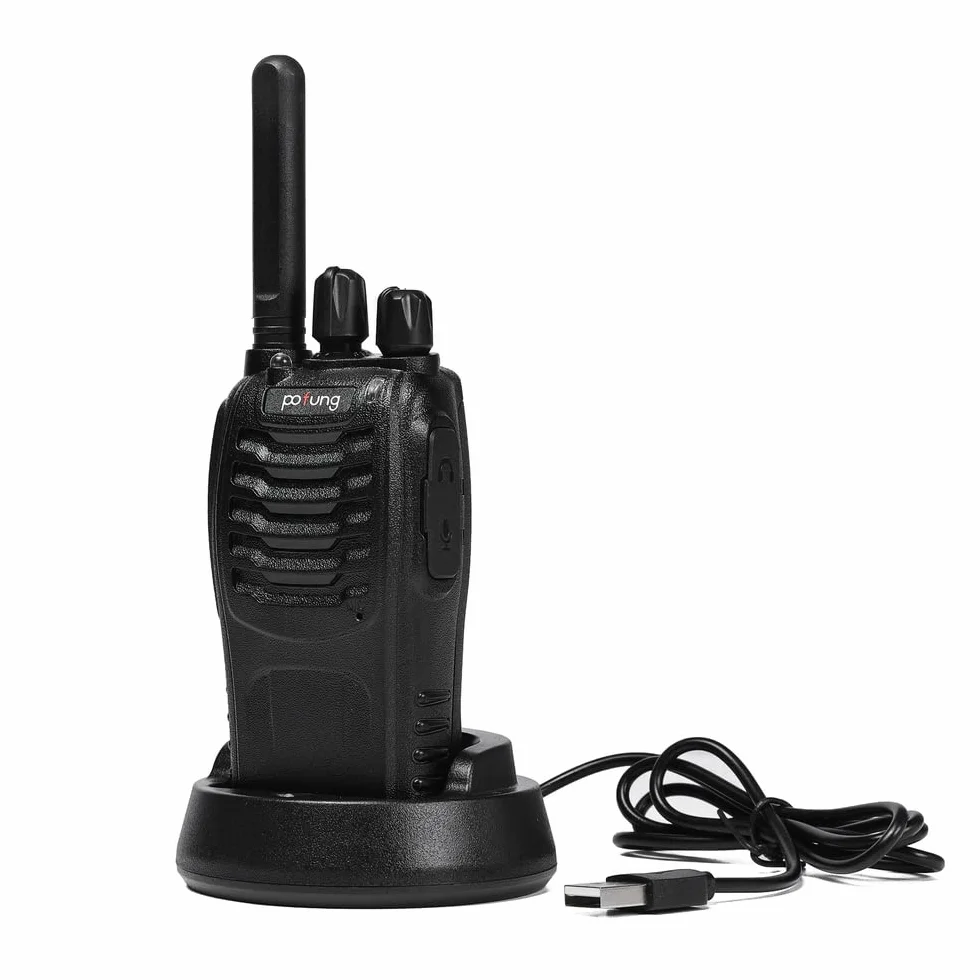Talkie Walkie PT88E PMR446 sans Licence 16 Canaux Rechargeable avec Chargeur USB Lampe LED Professionnel 2pcs Noir
