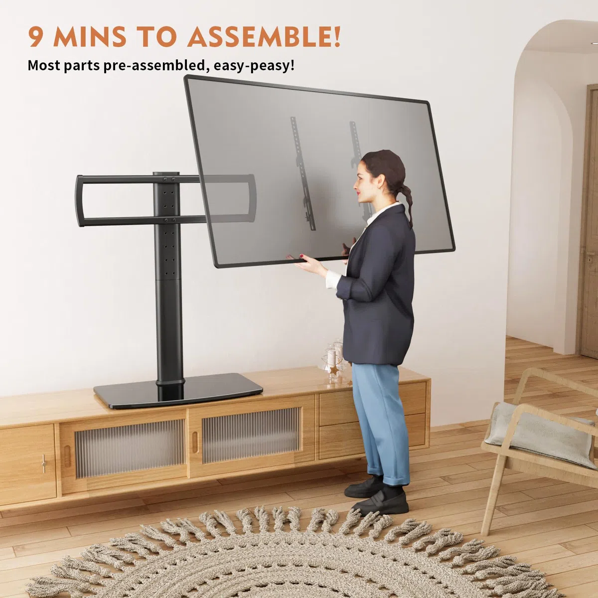 Support Universel Pieds Télé de 40 à 86 Pouce avec Réglable en Hauteur, Rotation de +/- 55 degrés pour TV Ecran LED LCD Plasma