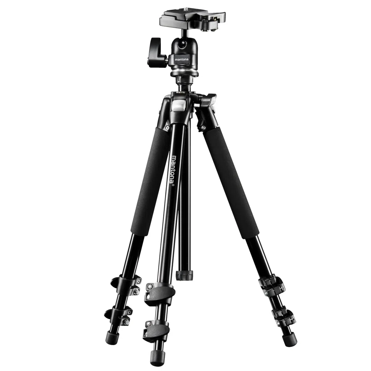 Mantona Scout Trépied Max, 157 cm (incl. rotule avec plateau de fixation rapide, niveau à bulle intégré, capacité de charge env. 6 kg)