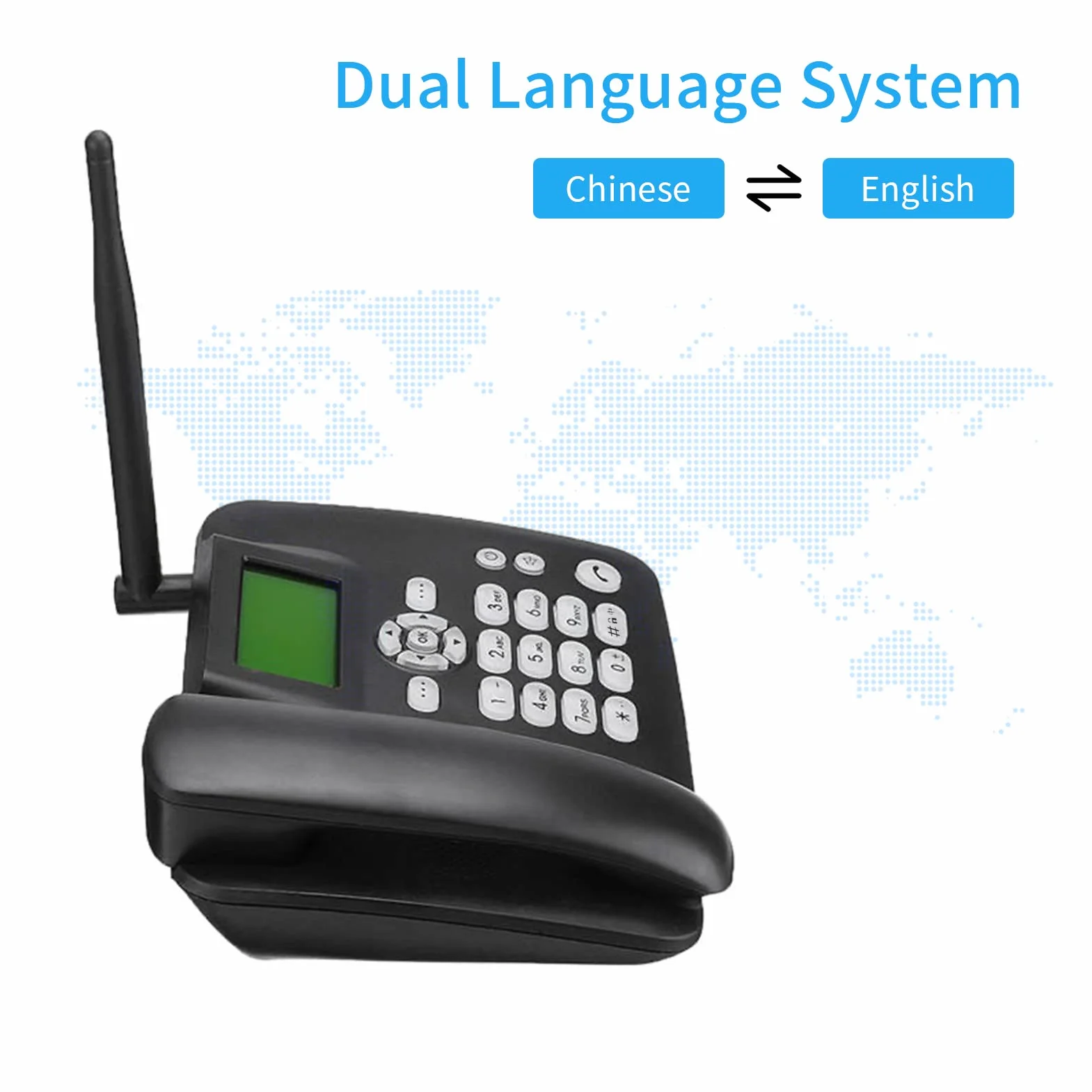 Téléphone Fixe sans Fil 4G Support de Bureau GSM 850/900/1800/1900MHz Carte SIM Antenne Radio-Réveil Fonction SMS pour Maison Centre d'appels