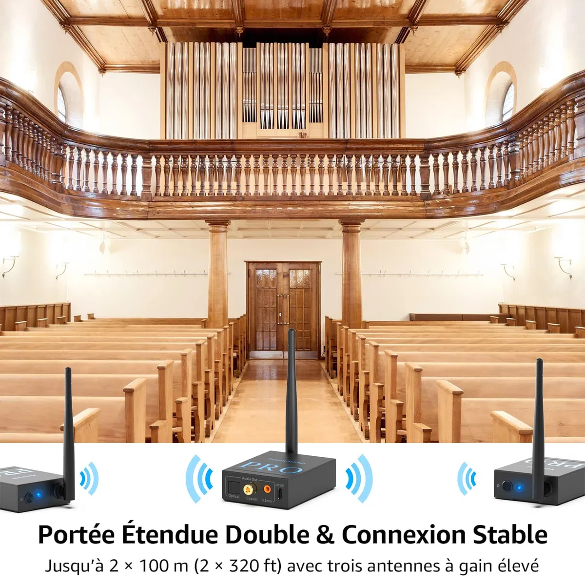 1Mii (1 TX + 2 RX) Émetteur Récepteur Audio Sans Fil, Transmission 2,4 GHz | Faible Latence, Musique HiFi de TV/PC vers Enceintes Actives/Amplificateurs/Récepteurs AV, Optique/Coaxiale/3,5 mm/RCA