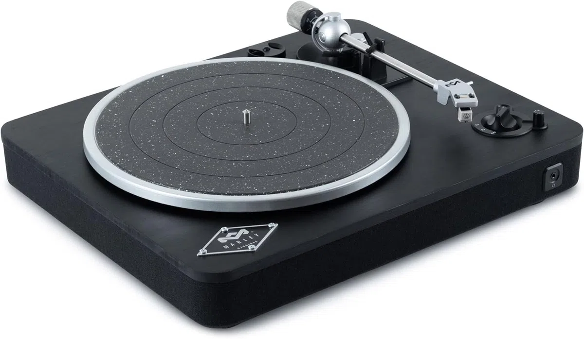 House of Marley Stir It Up Wireless Tourne Disque Vinyle Bluetooth - Noir | Platine Vinyle, 2 Vitesses, Conçue de Manière Durable, Préampli Intégré, Cellule Audio-Technica