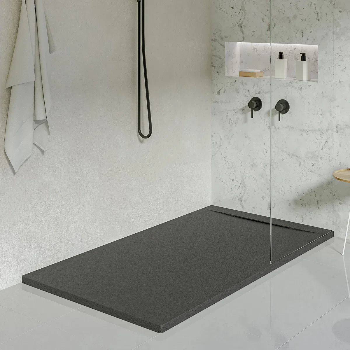 KOES - Receveur de douche en résine modèle LIENA – 100x160 – Noir RAL 9005