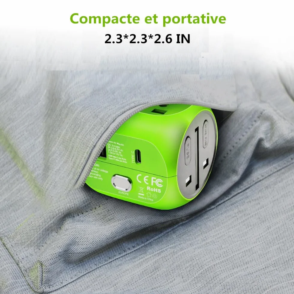 Adaptateur de Voyage Universel QC3.0 Charge Rapide USB 3.0 Type C US/EU/UK/AU