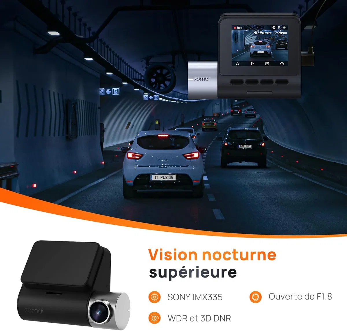 70mai 2.7K Dashcam Voiture Avant Arriere A500S Full HD Dash Cam Camera Voiture 1944P+1080P avec GPS Voiture et WiFi Intégrés, Enregistrement en Boucle, Mode Parking 24H et ADAS, Contrôle Via App