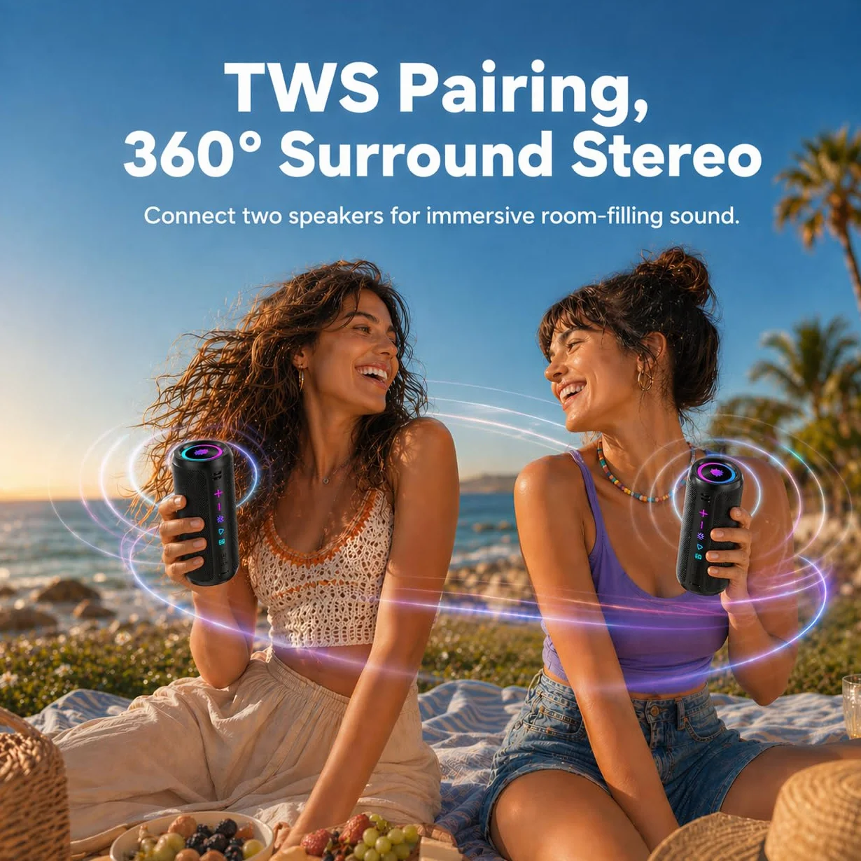 Enceinte Bluetooth 5.4 sans Fil 30W IPX7 Autonomie 30H Son Surround 360° TWS Noir